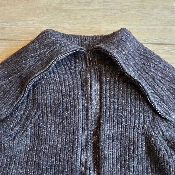 Magaschoni Alpaca Merino Wool Ribbed Balloon Sleeve Zip Sweater Cardigan Small - Picture 5 of 10